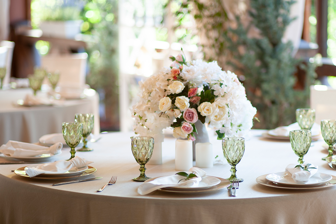 Banquet table setting on the Villa Vita terrace